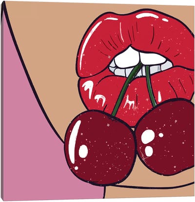 Sweet Cherry Canvas Art Print - Lips Art