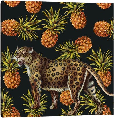 Leopard In Pinapples Canvas Art Print - Pineapple Art