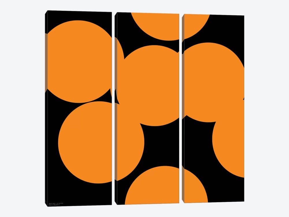 97 Orange Circles On Black by Art Mirano 3-piece Canvas Print