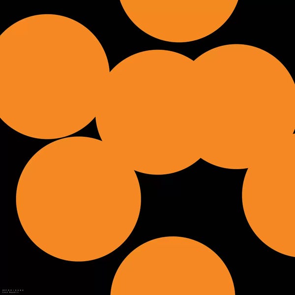 Art Mirano: 97 Orange Circles On Black by Art Mirano