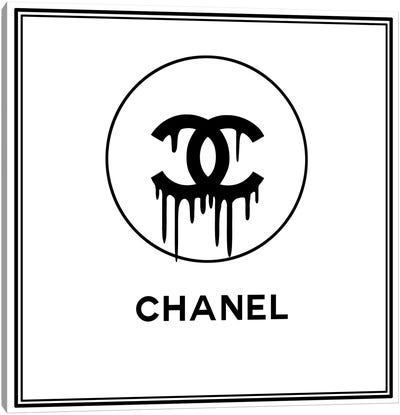 Chanel Drip White Canvas Art Print - Black & White Pop Culture Art