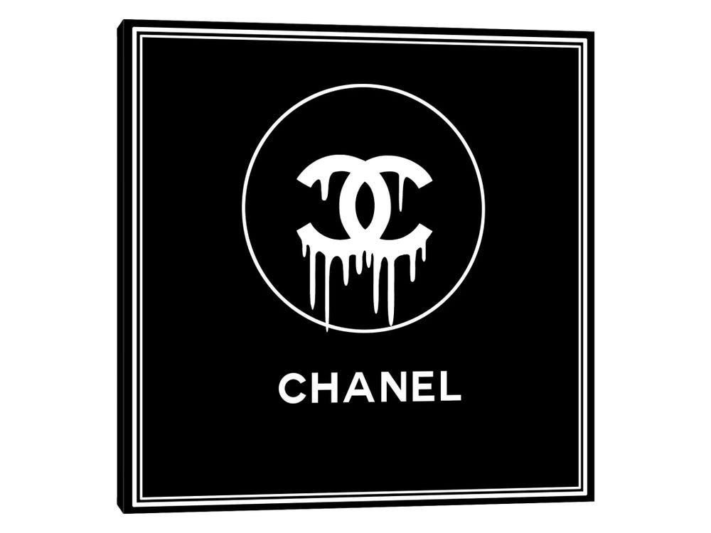 Tryptich Large Canvas Art Print - Chanel Drip Black ( Fashion > Fashion Brands > Chanel art) - 60x60 in