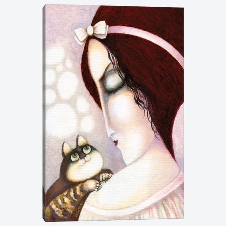 Woman With A Pink Bow On Her Head And A Cat Canvas Print #ARM439} by Art Mirano Canvas Artwork