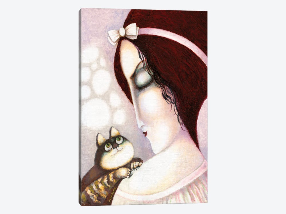 Woman With A Pink Bow On Her Head And A Cat by Art Mirano 1-piece Canvas Print
