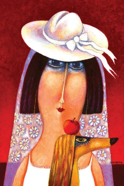 Art Mirano: Woman With Hat And Dog by Art Mirano