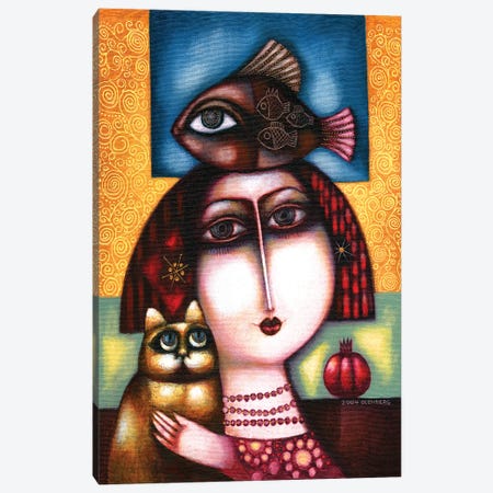 Woman, Cat, Fish And Pomegranate Canvas Print #ARM444} by Art Mirano Canvas Artwork