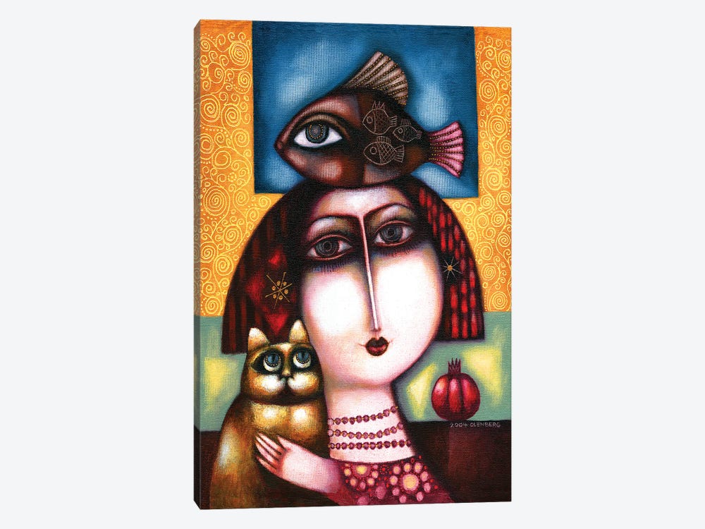 Woman, Cat, Fish And Pomegranate by Art Mirano 1-piece Art Print