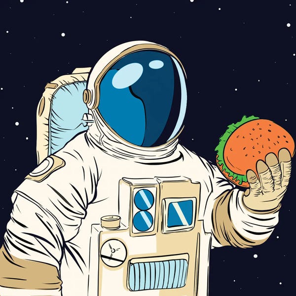 Art Mirano: Astronaut and hamburger by Art Mirano