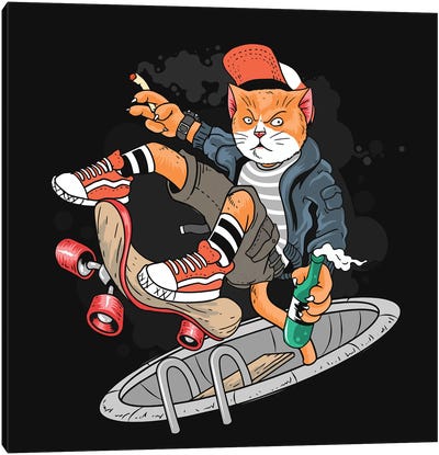Cat and skateboard Canvas Art Print - Streetwear