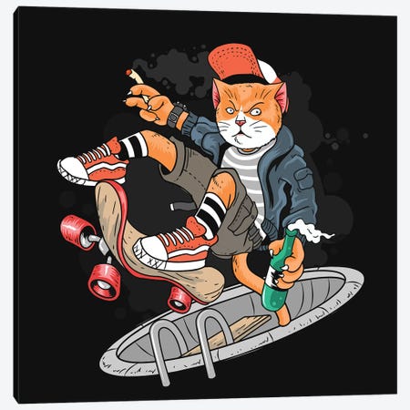 Cat and skateboard Canvas Print #ARM467} by Art Mirano Canvas Art