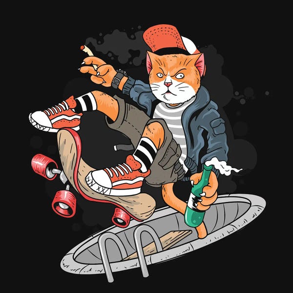 Streetwear: Cat and skateboard by Art Mirano