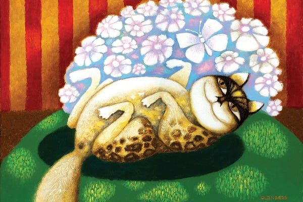 Art Mirano: Cat with flowers by Art Mirano