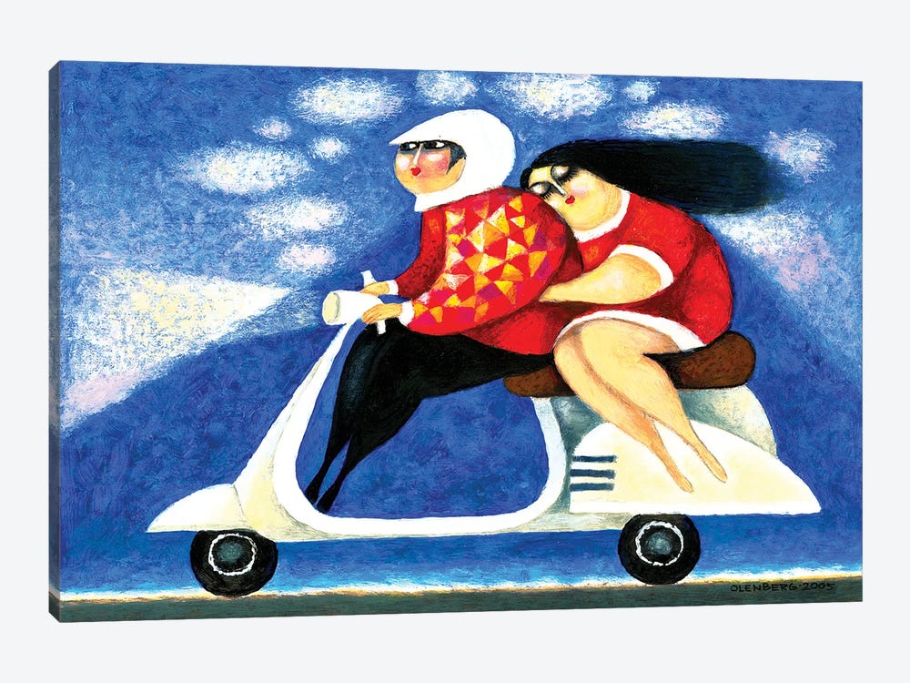 Girl with a man on a motorcycle by Art Mirano 1-piece Canvas Art