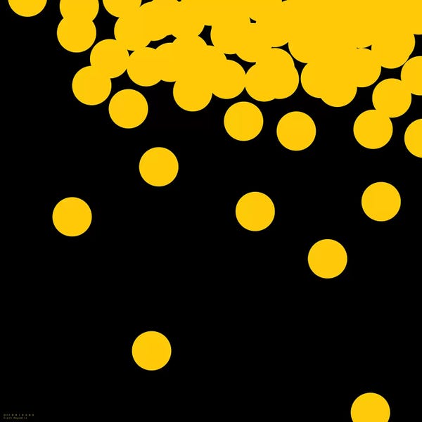 Circular Abstract: 98 Yellow Peas On Black by Art Mirano