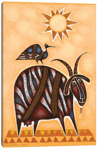 Goat and bird Canvas Art Print - Goat Art