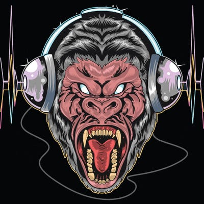 Gorilla with headphones by Art Mirano multi panel art