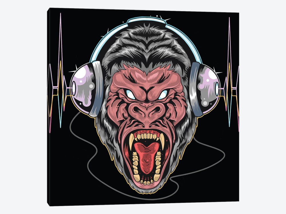 Gorilla with headphones Canvas Art Print by Art Mirano | iCanvas