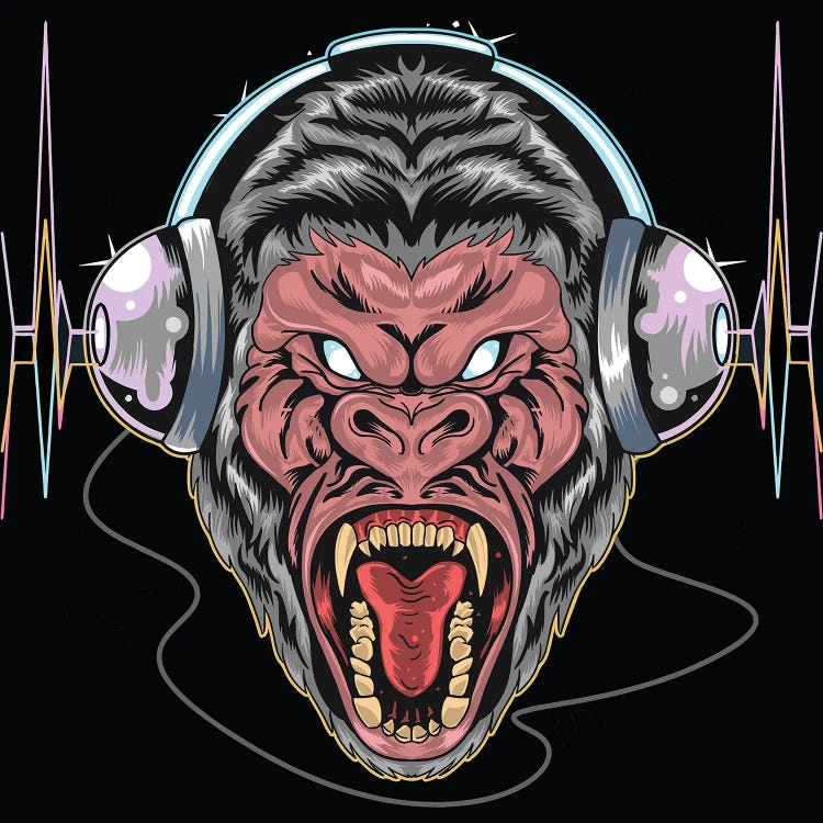 Gorilla with headphones