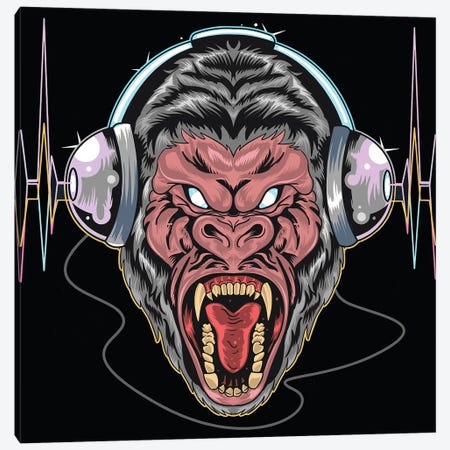 Gorilla with headphones Canvas Print #ARM515} by Art Mirano Canvas Artwork