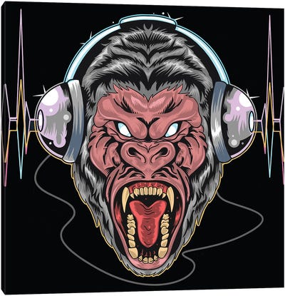 Gorilla with headphones Canvas Art Print - Gorilla Art