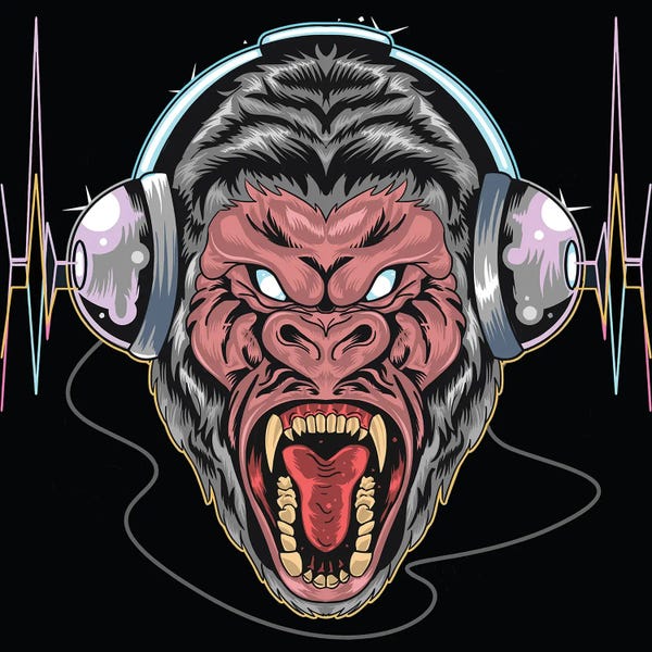 Gorillas: Gorilla with headphones by Art Mirano