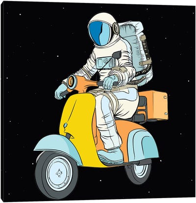 Cosmonaut And Scooter Canvas Art Print - Scooters