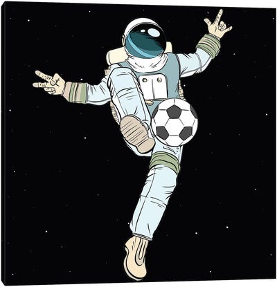 Astronaut And Football Canvas Art Print - Kids Sports Art