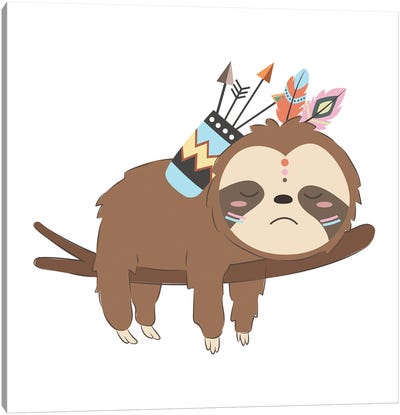 Adorable Baby Sloth Illustration Canvas Art Print - Sloth Art
