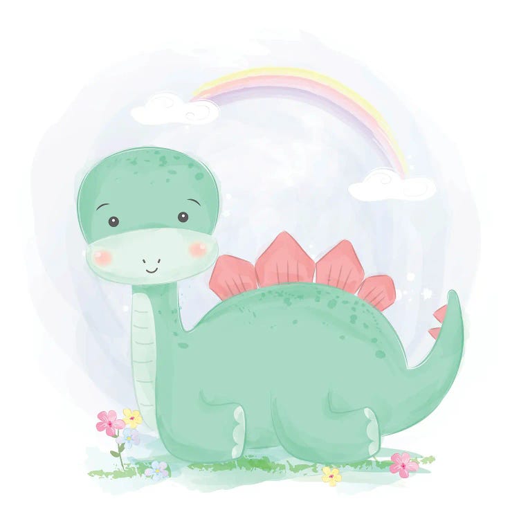 Cute Watercolor Green Dinosaur