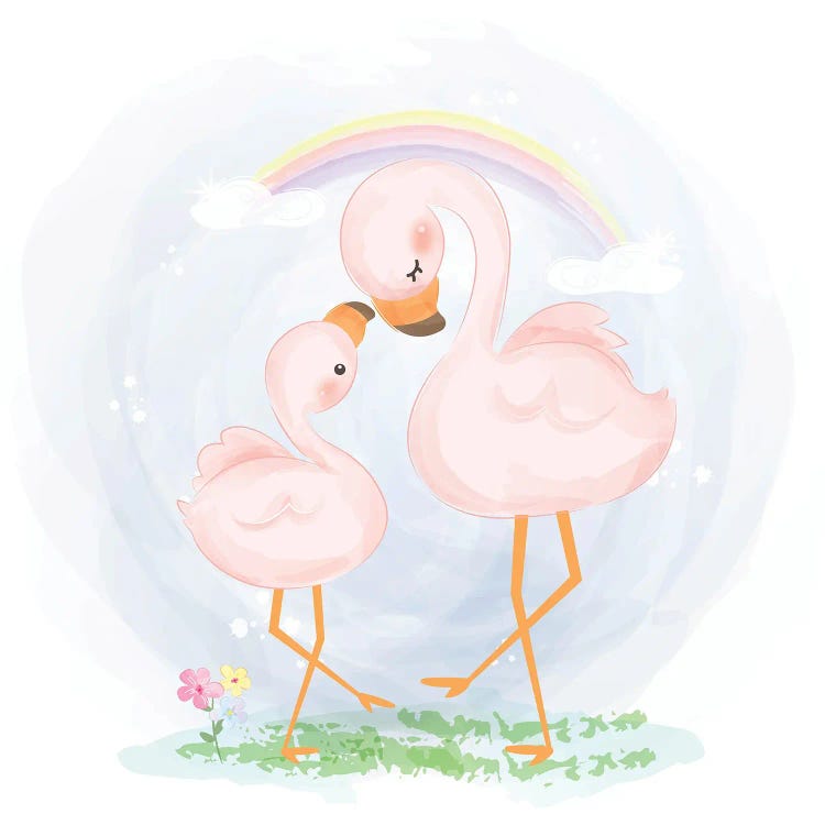 Mommy And Baby Flamingo