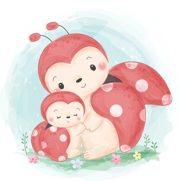 Ladybugs: Watercolor Ladybug Motherhood Illustration by Art Mirano