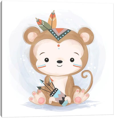 Baby Monkey Illustration Canvas Art Print - Feather Art
