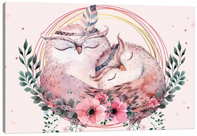 Owl Mother Illustration Canvas Art Print - Unconditional Love