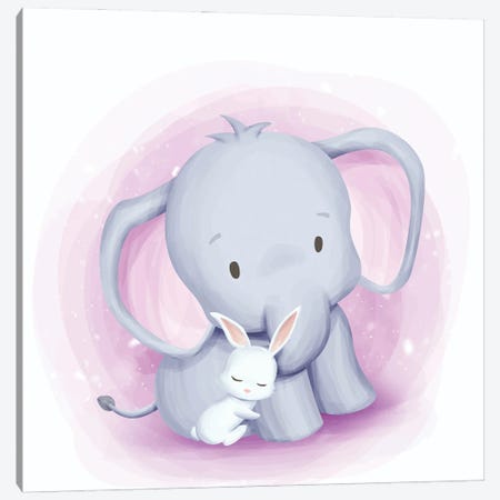 Baby Elephant And Baby Rabbit Canvas Print #ARM566} by Art Mirano Canvas Print