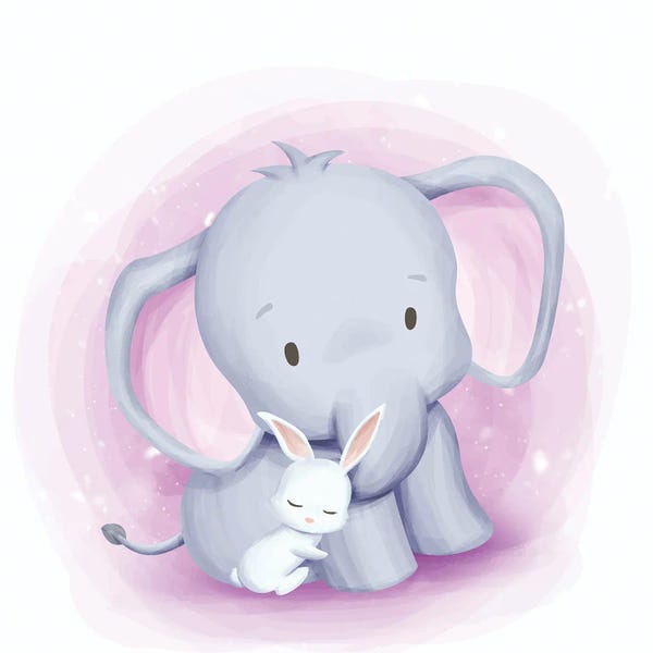 Art Mirano: Baby Elephant And Baby Rabbit by Art Mirano
