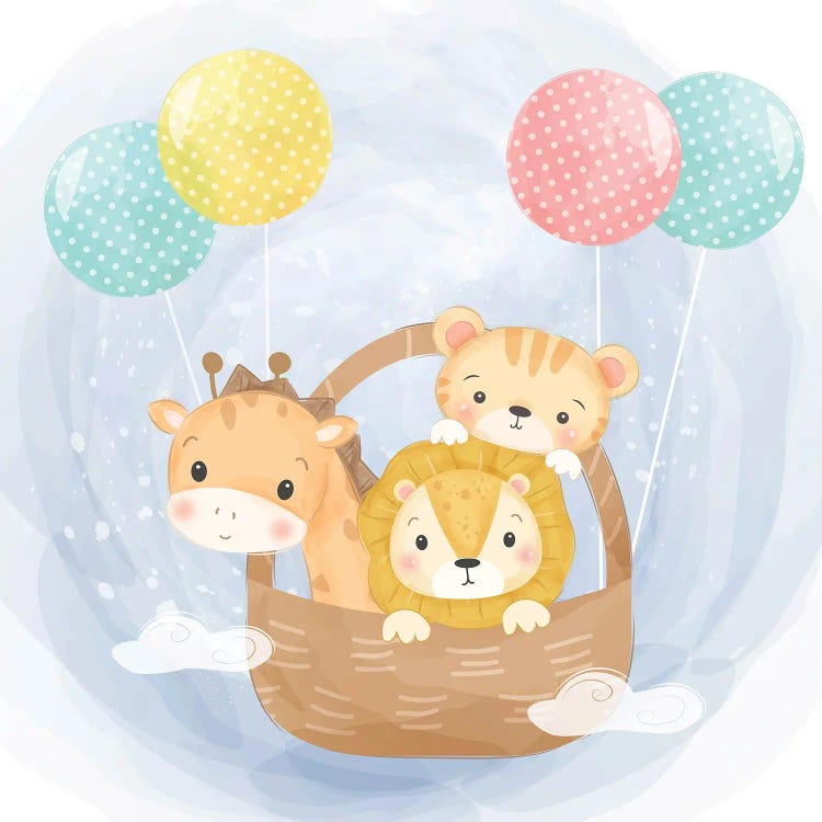 Baby Animals Flying With Balloons For Kids Room