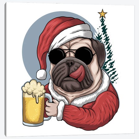 Pug Dog Beer Wearing Canvas Print #ARM569} by Art Mirano Canvas Art