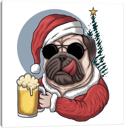 Pug Dog Beer Wearing Canvas Art Print - Holiday Eats & Treats