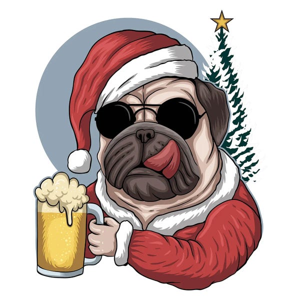 Christmas Animals: Pug Dog Beer Wearing by Art Mirano