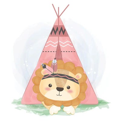 Watercolor Tribal Baby Lion Illustration by Art Mirano canvas print