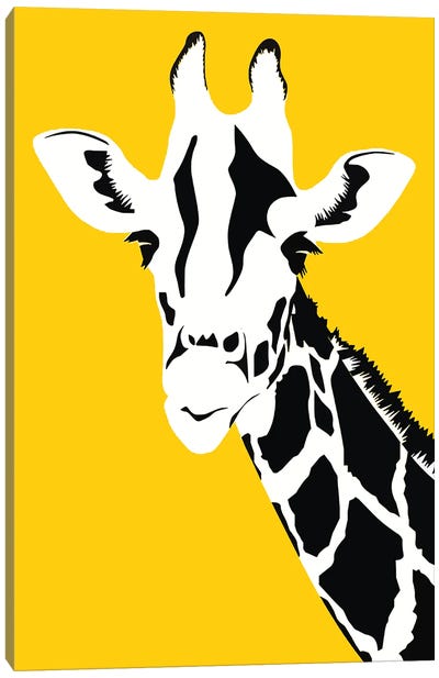 Giraffe On Yellow Canvas Art Print - Black, White & Yellow Art