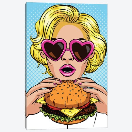 Blonde With A Hamburger Canvas Print #ARM597} by Art Mirano Canvas Artwork