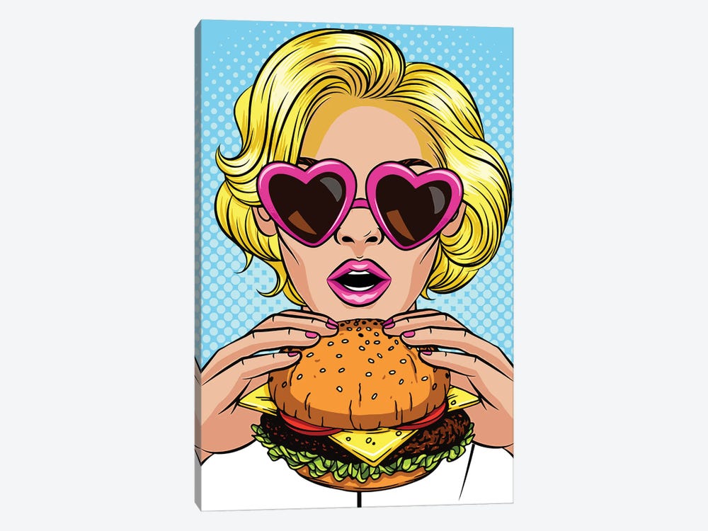 Blonde With A Hamburger by Art Mirano 1-piece Canvas Wall Art