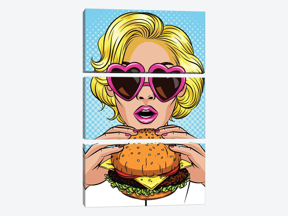 Blonde With A Hamburger by Art Mirano 3-piece Canvas Art