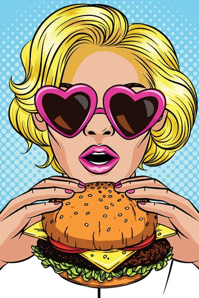 Pop Art Kitchen: Blonde With A Hamburger by Art Mirano
