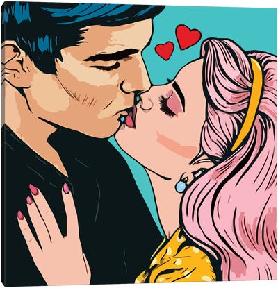 The Kiss Pop Art Canvas Art Print - Similar to Roy Lichtenstein