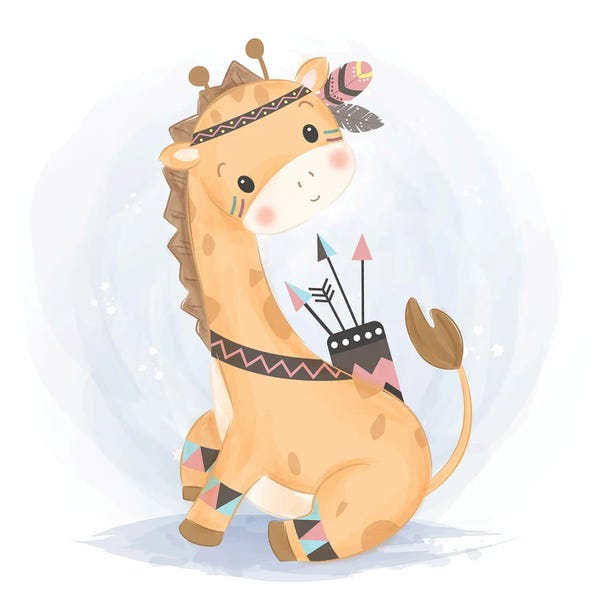 Art Mirano: Cute Giraffe Illustration In Watercolor by Art Mirano