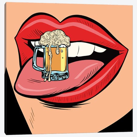 Beer On The Mouth Canvas Print #ARM635} by Art Mirano Canvas Art Print