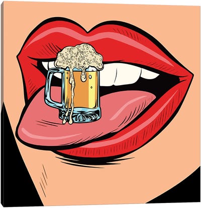 Beer On The Mouth Canvas Art Print - Beer Art
