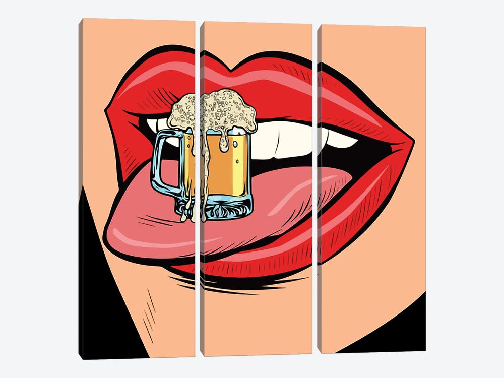 Beer On The Mouth by Art Mirano 3-piece Canvas Wall Art